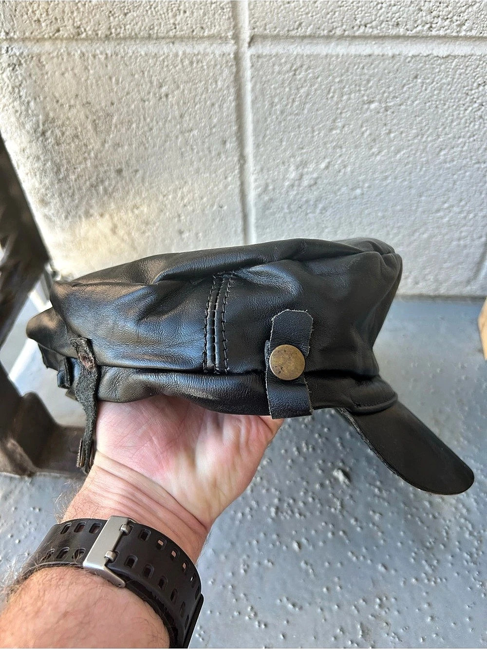 Black Leather-Style Cap